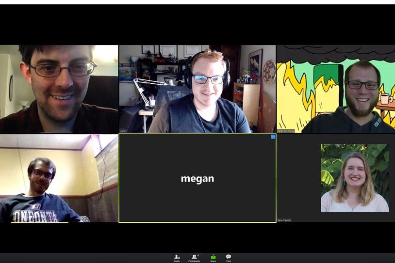 A screenshot of the Monday afternoon Zoom Coffee Break for graduate students. 